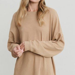 Jenni Kayne Boyfriend Long-Sleeve Tee Camel Brown XXS
